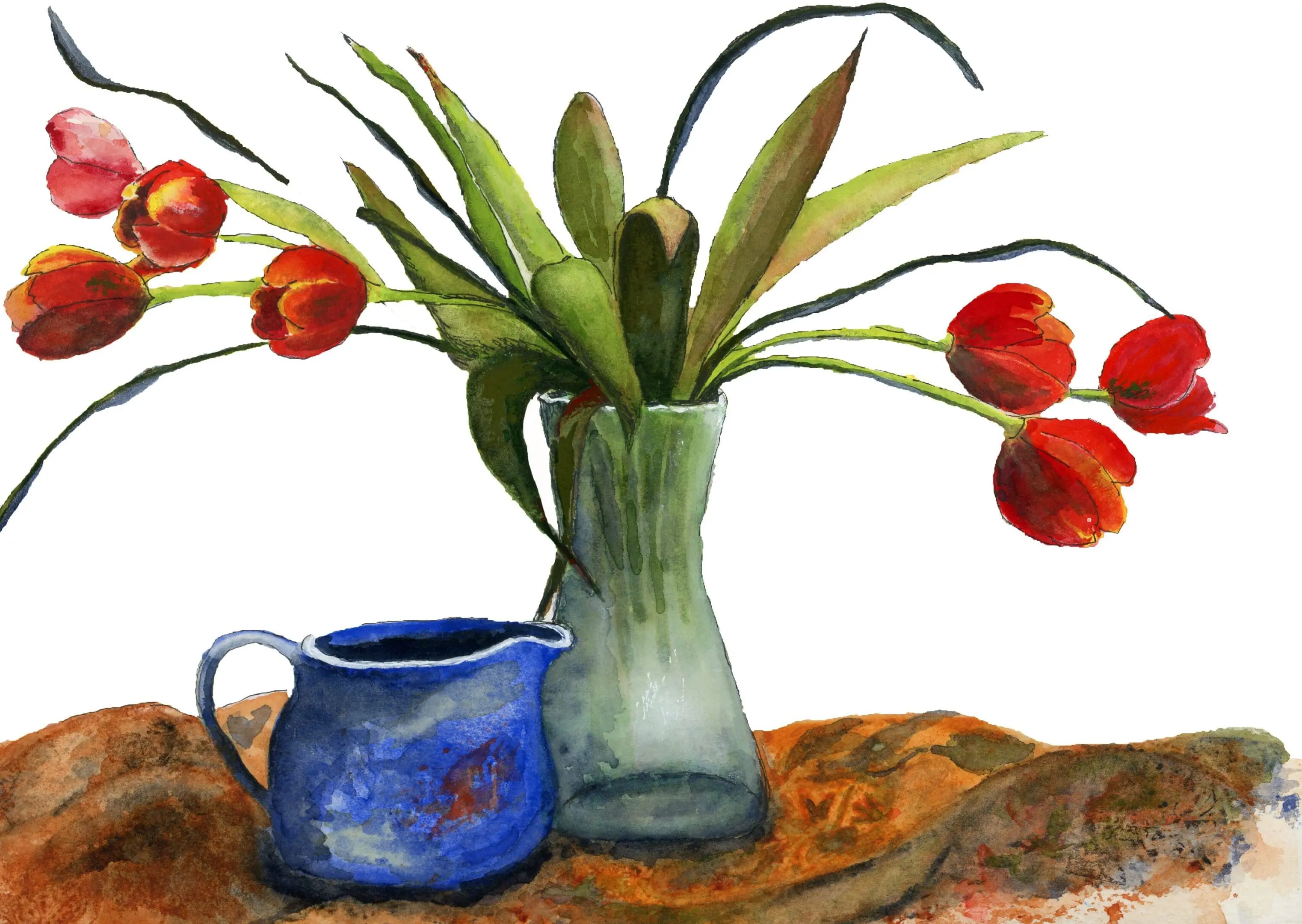 A painting of two vases with flowers in them