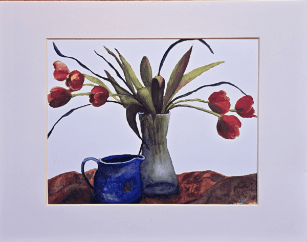 A painting of two vases with flowers in it.