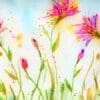 A painting of flowers in the grass